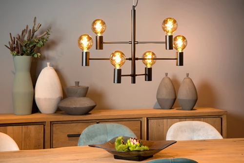 Lucide LEANNE - Pendant light - 6xE27 - Black - atmosphere 1